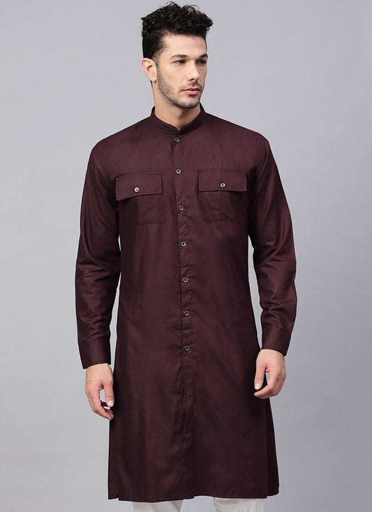 Plain Cotton , Viscose Maroon Kurta - M2375