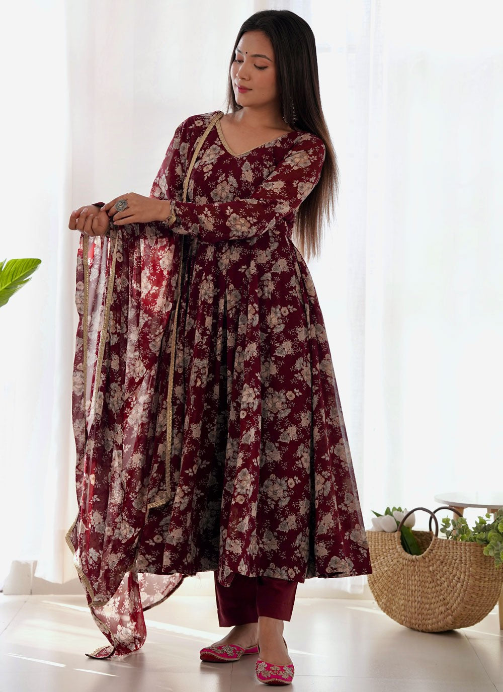 Digital Print Faux Georgette Anarkali - T4601