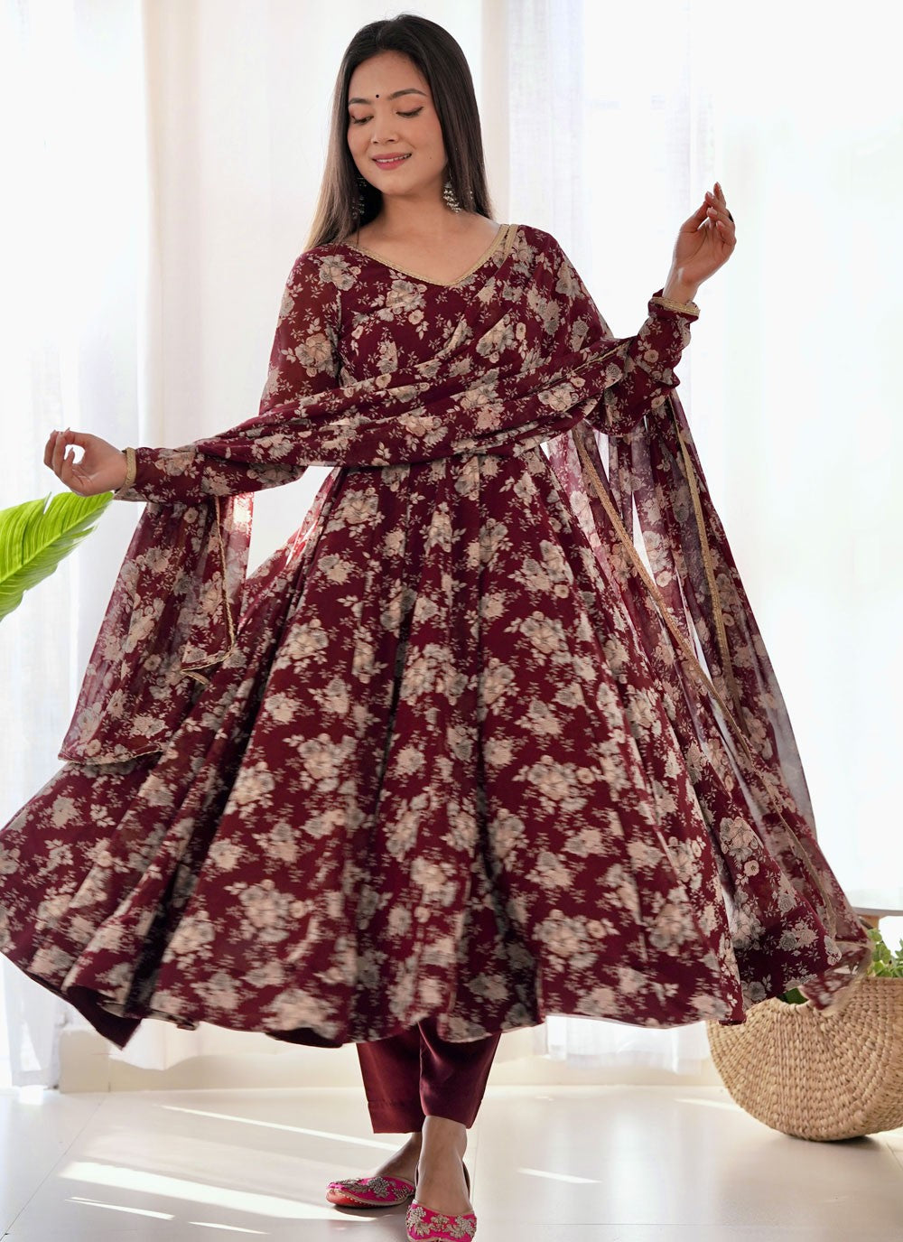 Digital Print Faux Georgette Anarkali - T4601