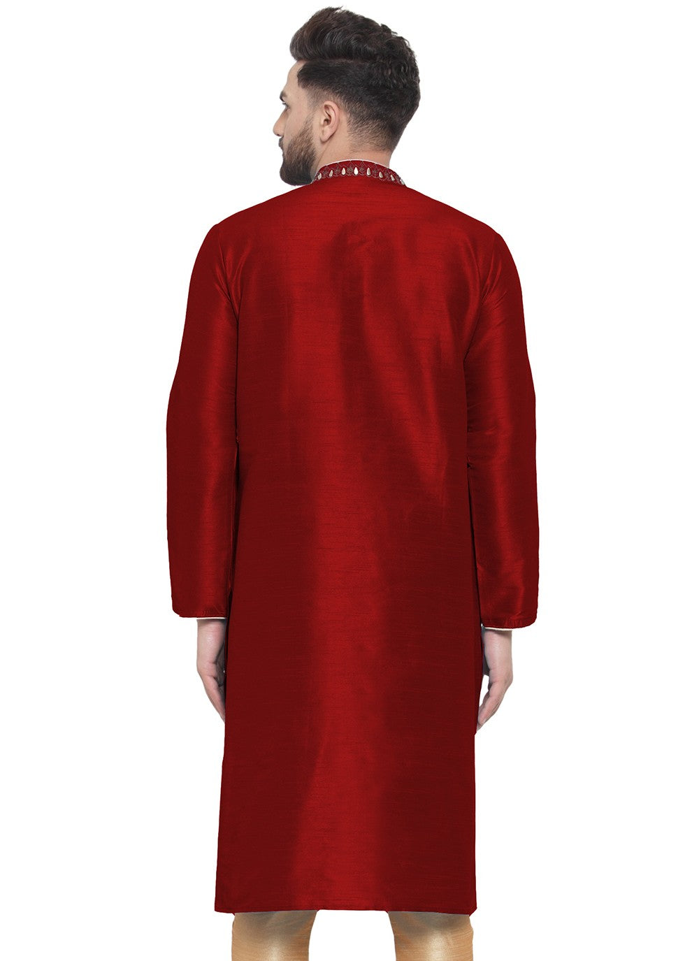 Embroidered Dupion Silk Maroon Kurta - M7327