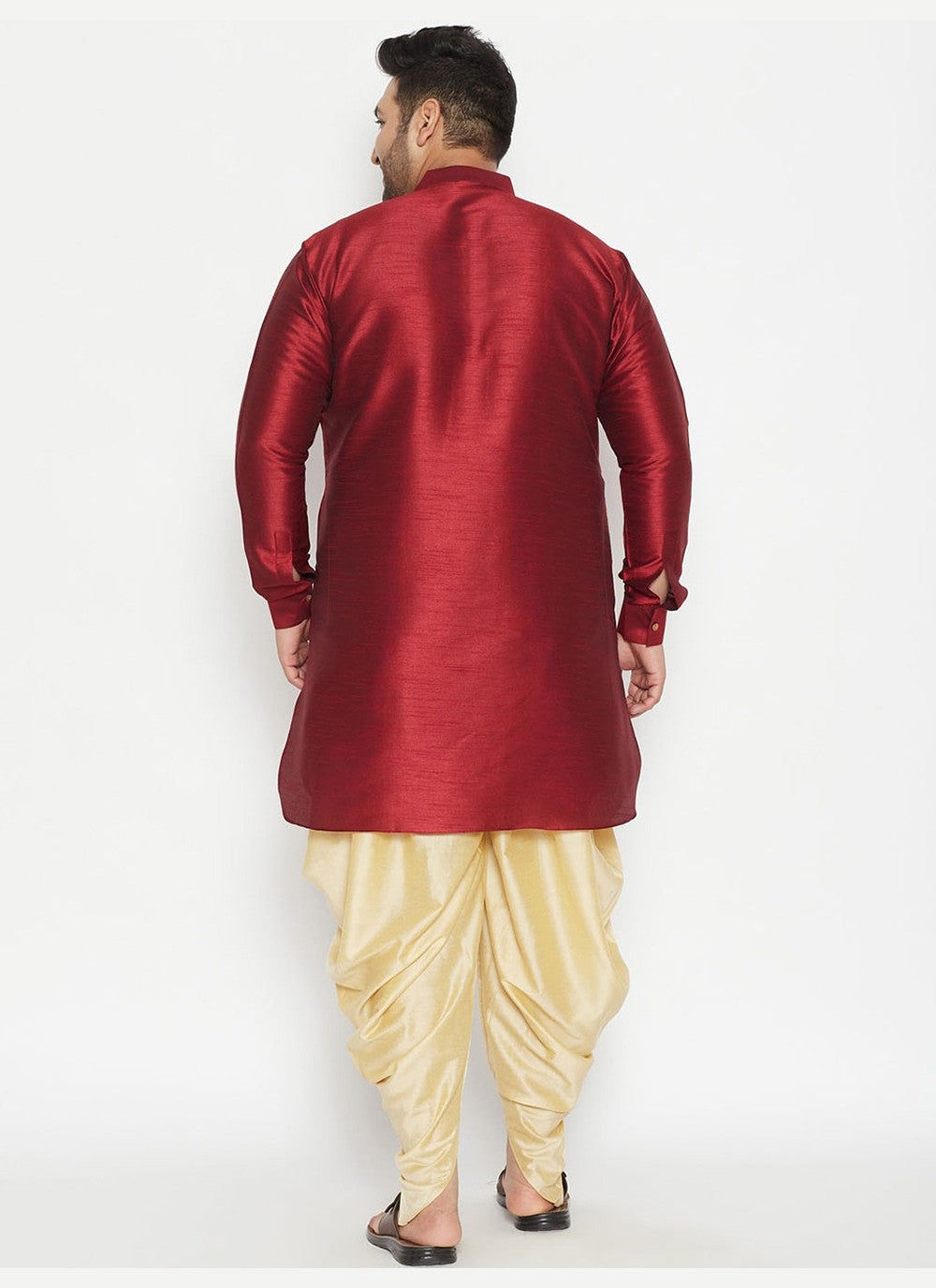 Plain Dupion Silk Maroon Dhoti Kurta - M2643