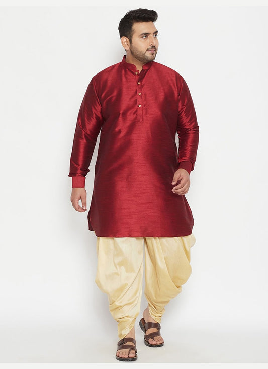 Plain Dupion Silk Maroon Dhoti Kurta - M2643