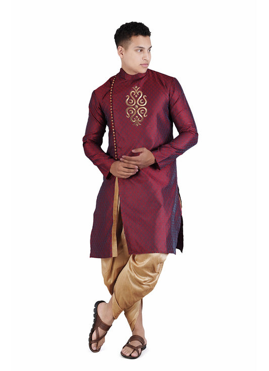 Embroidered Dupion Silk Maroon Angrakha - M6701