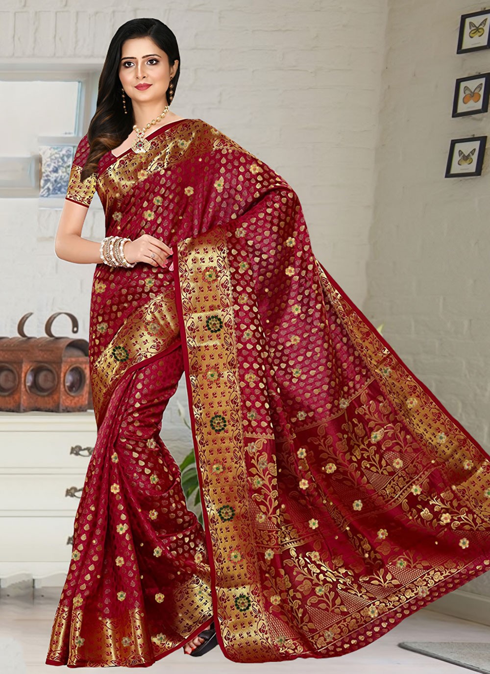 Classic Embroidered Kanjivaram Silk Saree - S6250