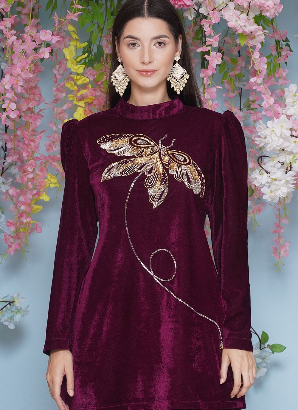 Embroidered Velvet Gown - G1850
