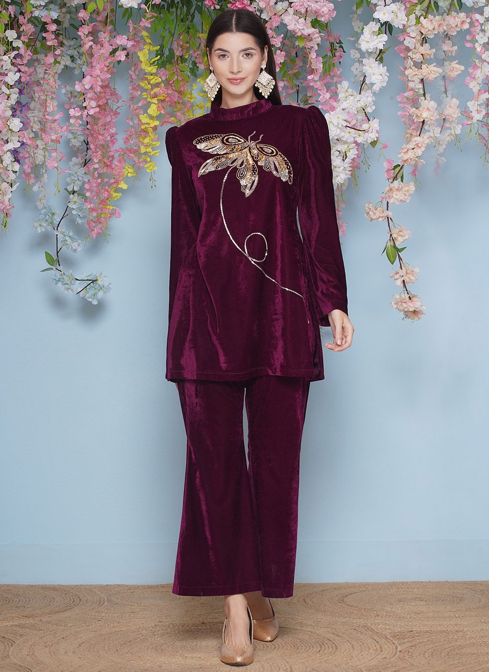 Embroidered Velvet Gown - G1850