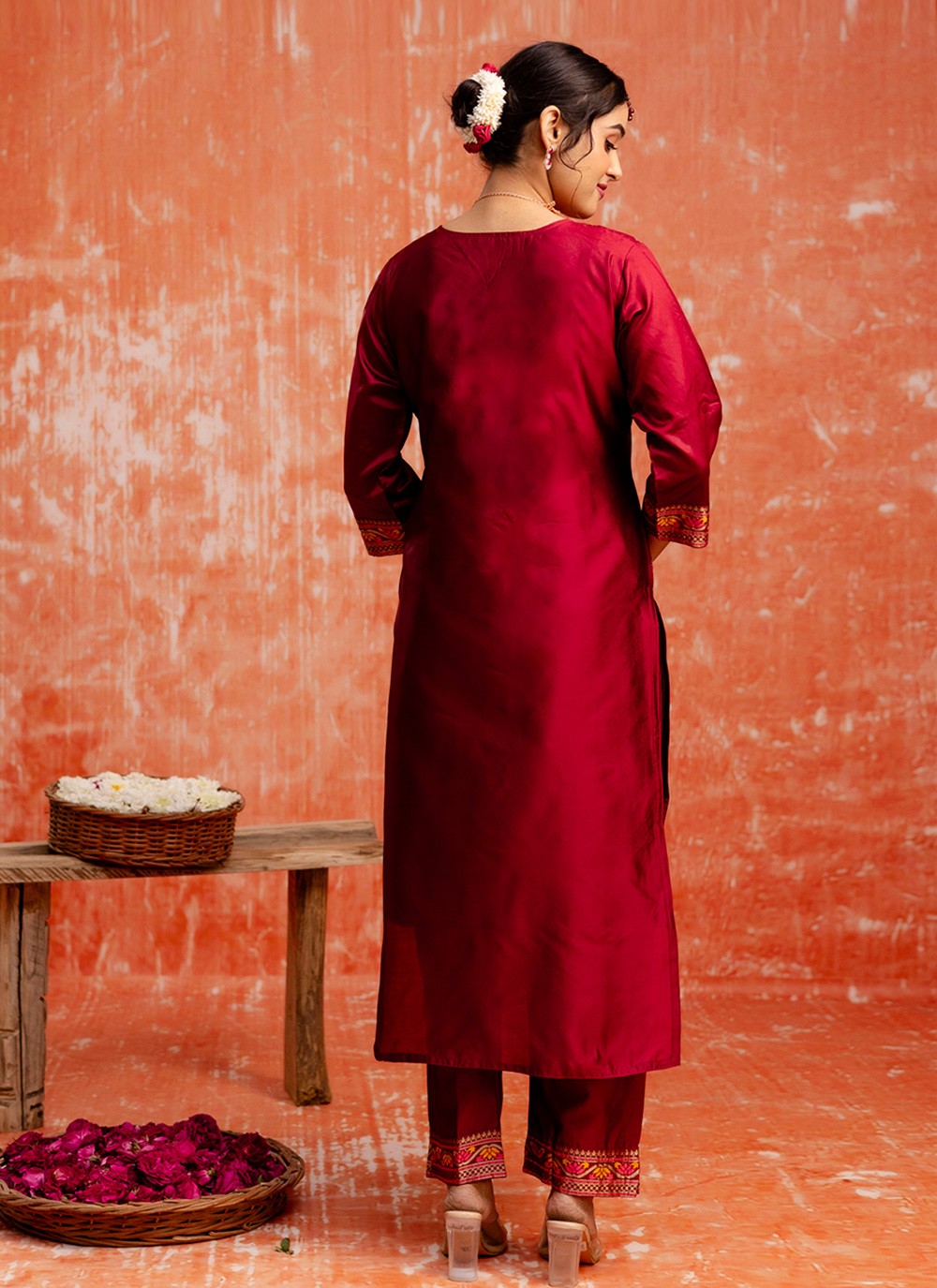 Salwar Suit Embroidered Maroon T7353