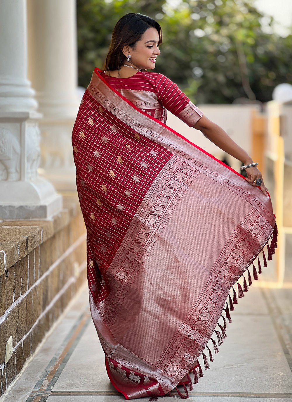 Weaving Zari Silk Maroon Saree S14343
