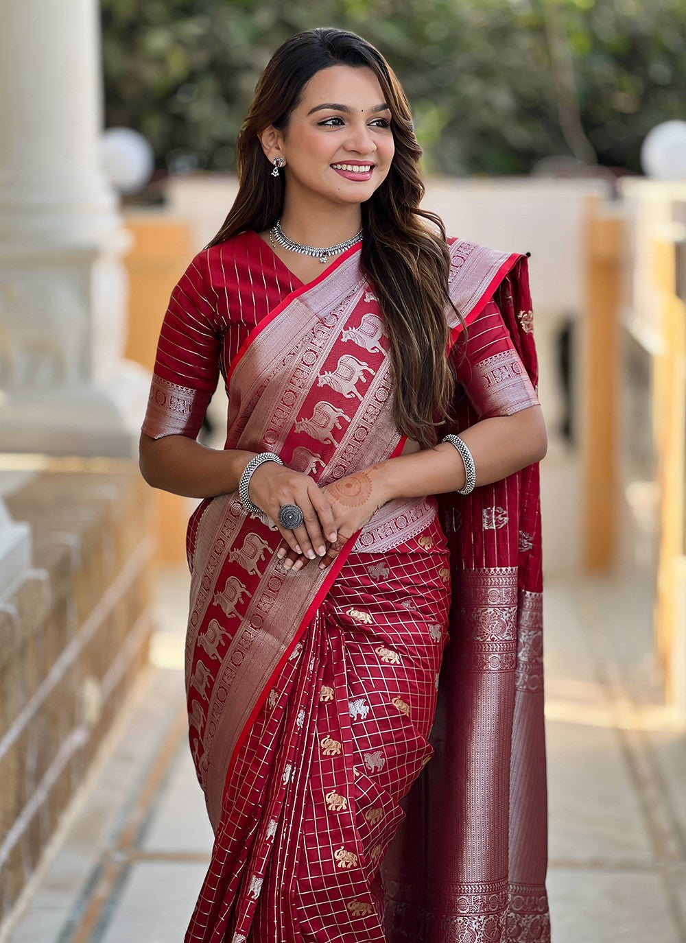 Weaving Zari Silk Maroon Saree S14343