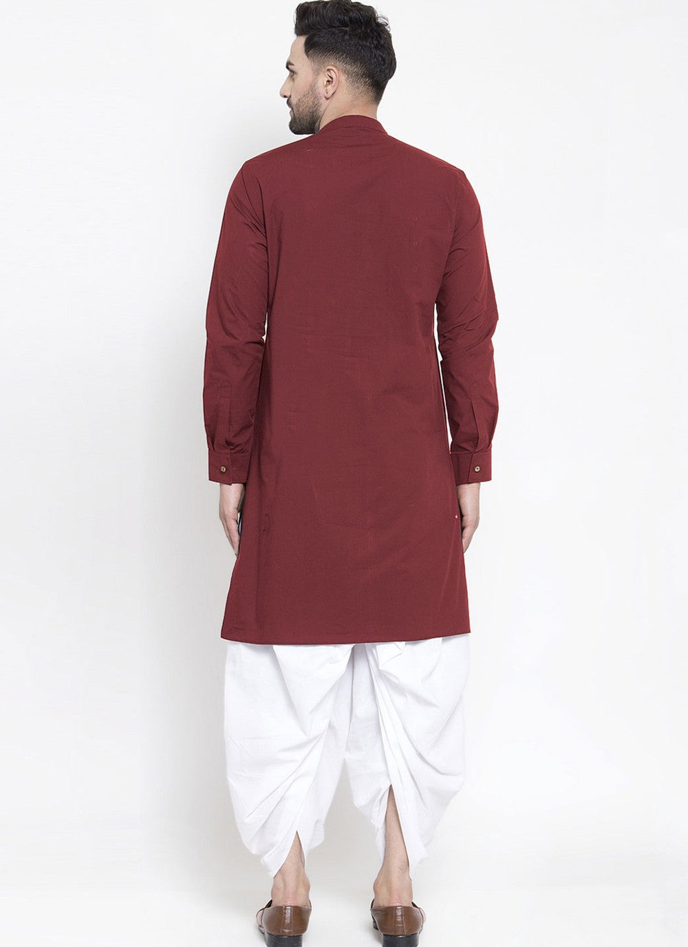 Plain Blended Cotton Maroon Dhoti Kurta - M4485