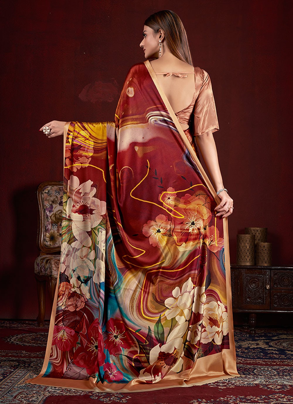 Classic Digital Print Crepe Silk Saree - S7015