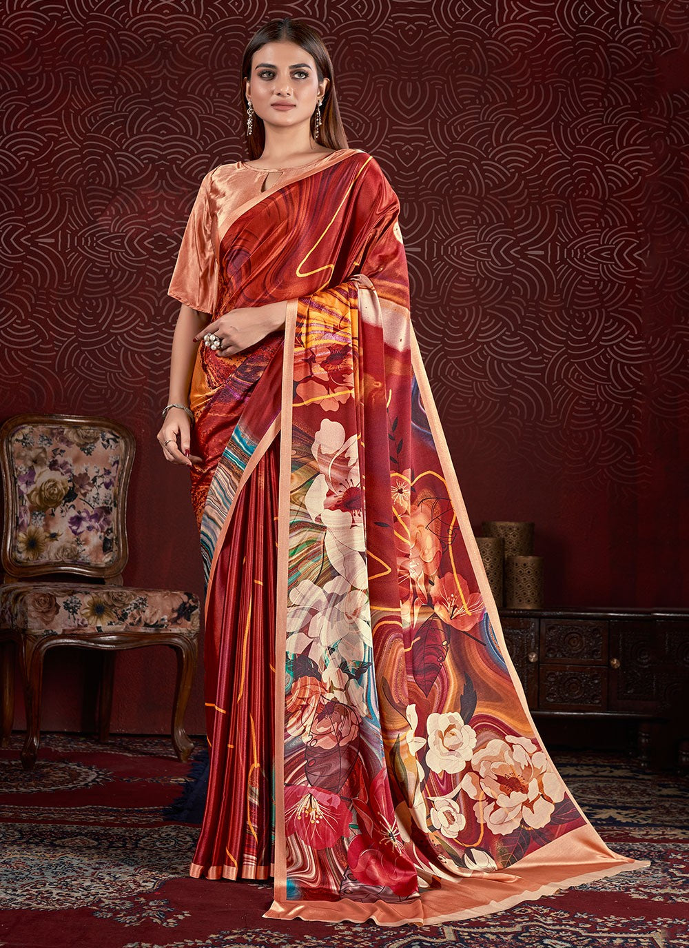 Classic Digital Print Crepe Silk Saree - S7015