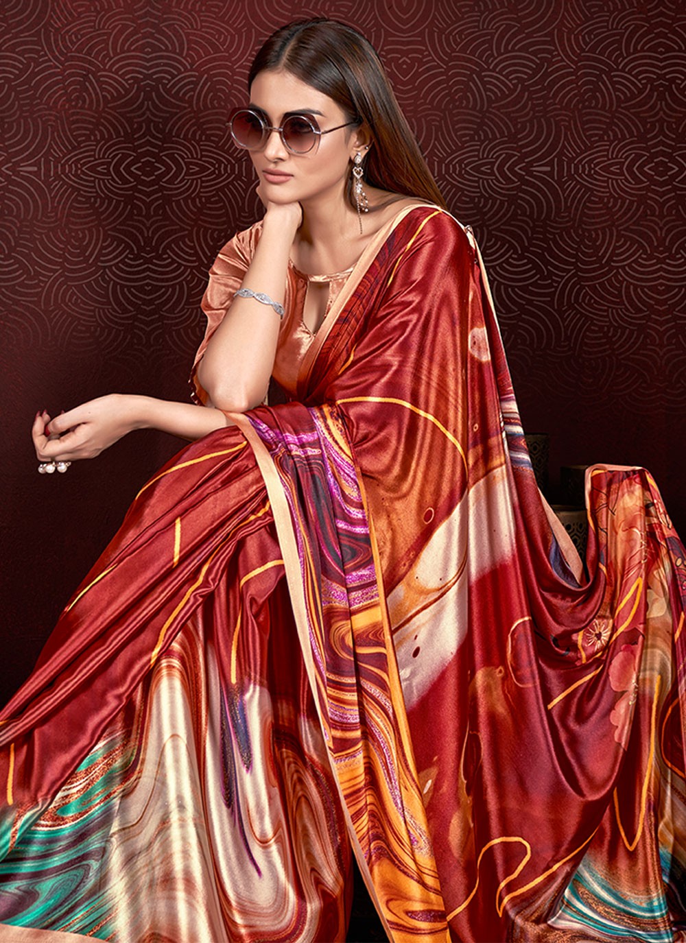Classic Digital Print Crepe Silk Saree - S7015
