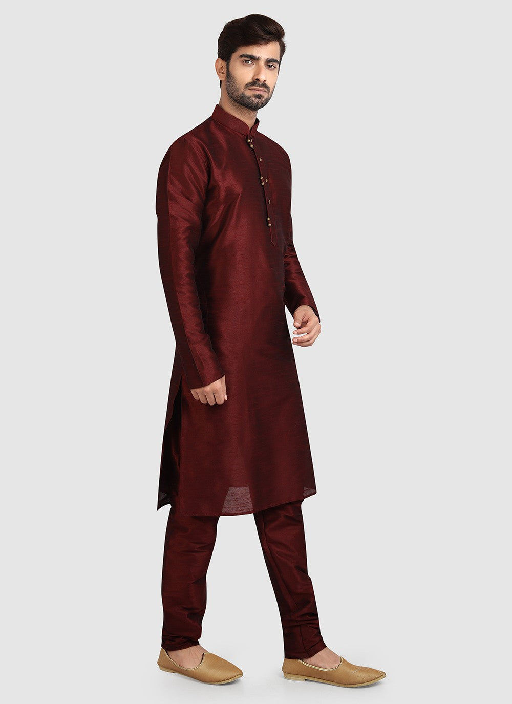 Plain Art Silk Maroon Kurta Pyjama - M3409