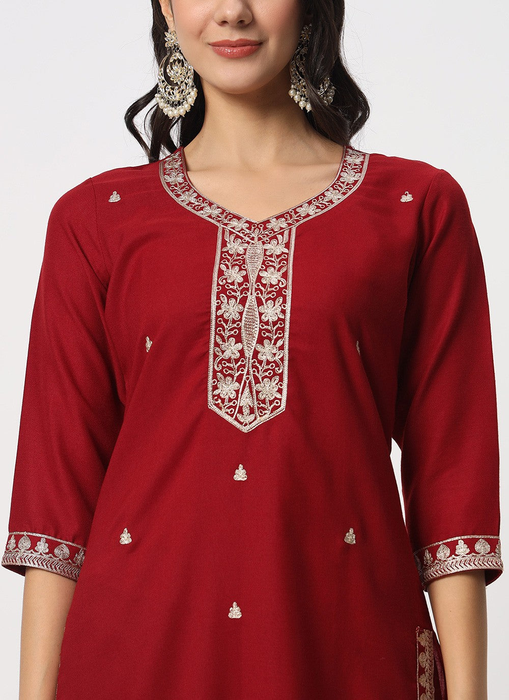 Embroidered Cotton Pant Style Suit - T4519