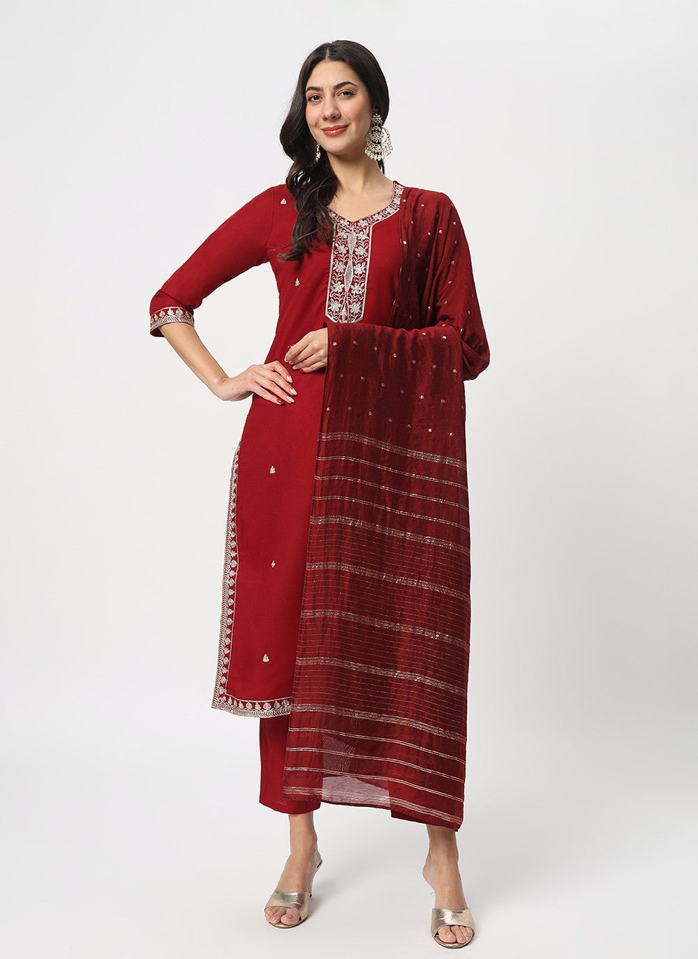 Embroidered Cotton Pant Style Suit - T4519