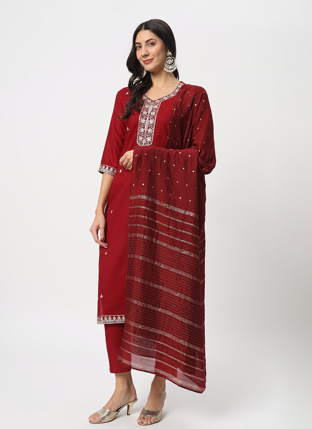 Embroidered Cotton Pant Style Suit - T4519