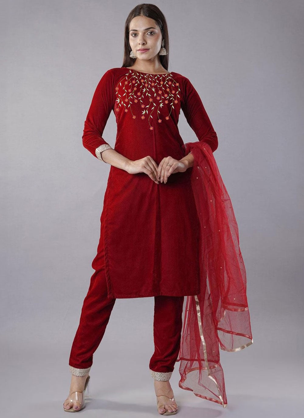 Embroidered Velvet Salwar Suit - T4630