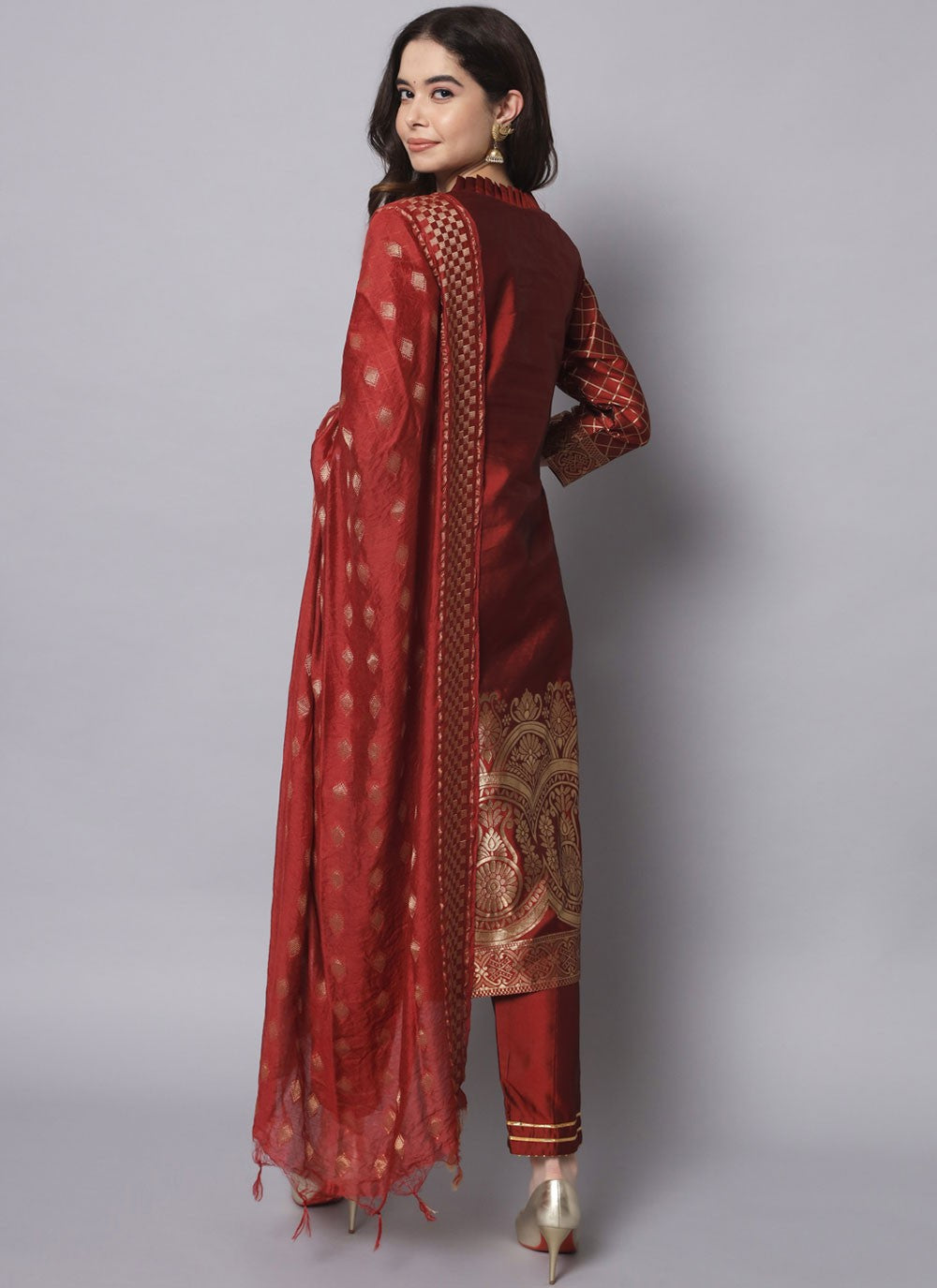 Salwar Suit Jacquard Work Maroon T7547