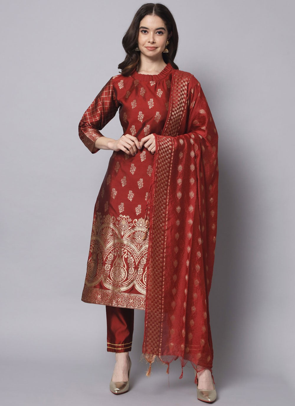 Salwar Suit Jacquard Work Maroon T7547