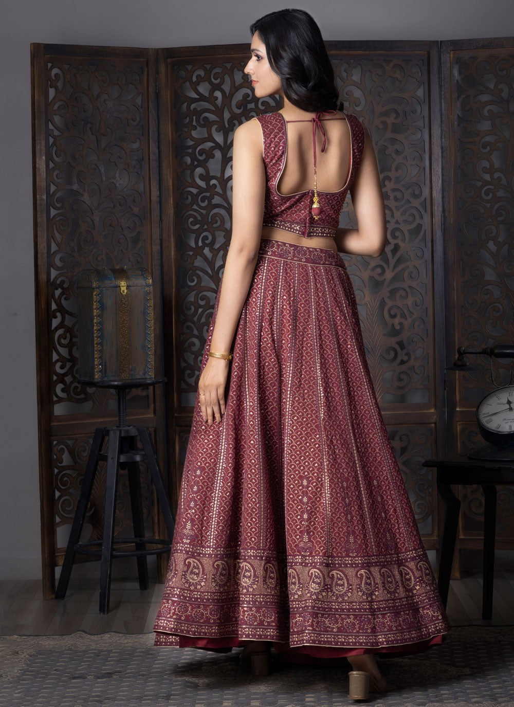 Embroidered Georgette Maroon Lehenga Choli L3722