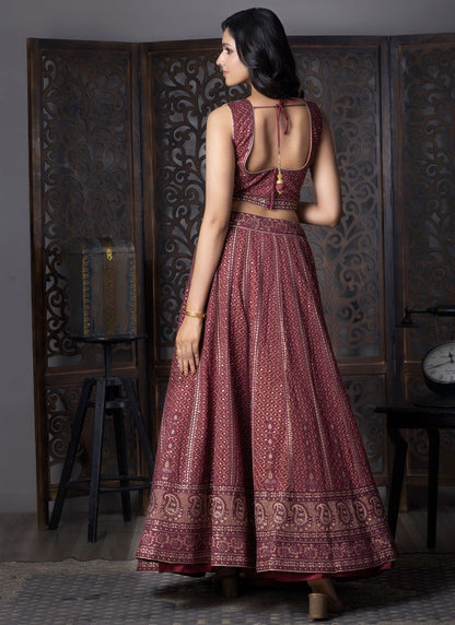 Embroidered Georgette Maroon Lehenga Choli L3722