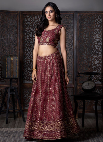 Embroidered Georgette Maroon Lehenga Choli L3722