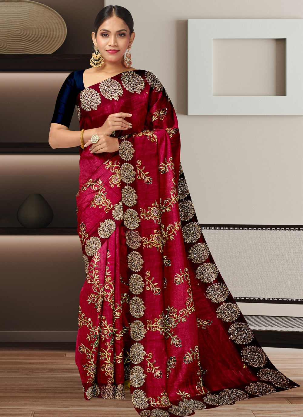 Classic Hand Embroidery Kanjivaram Silk Saree - S4109