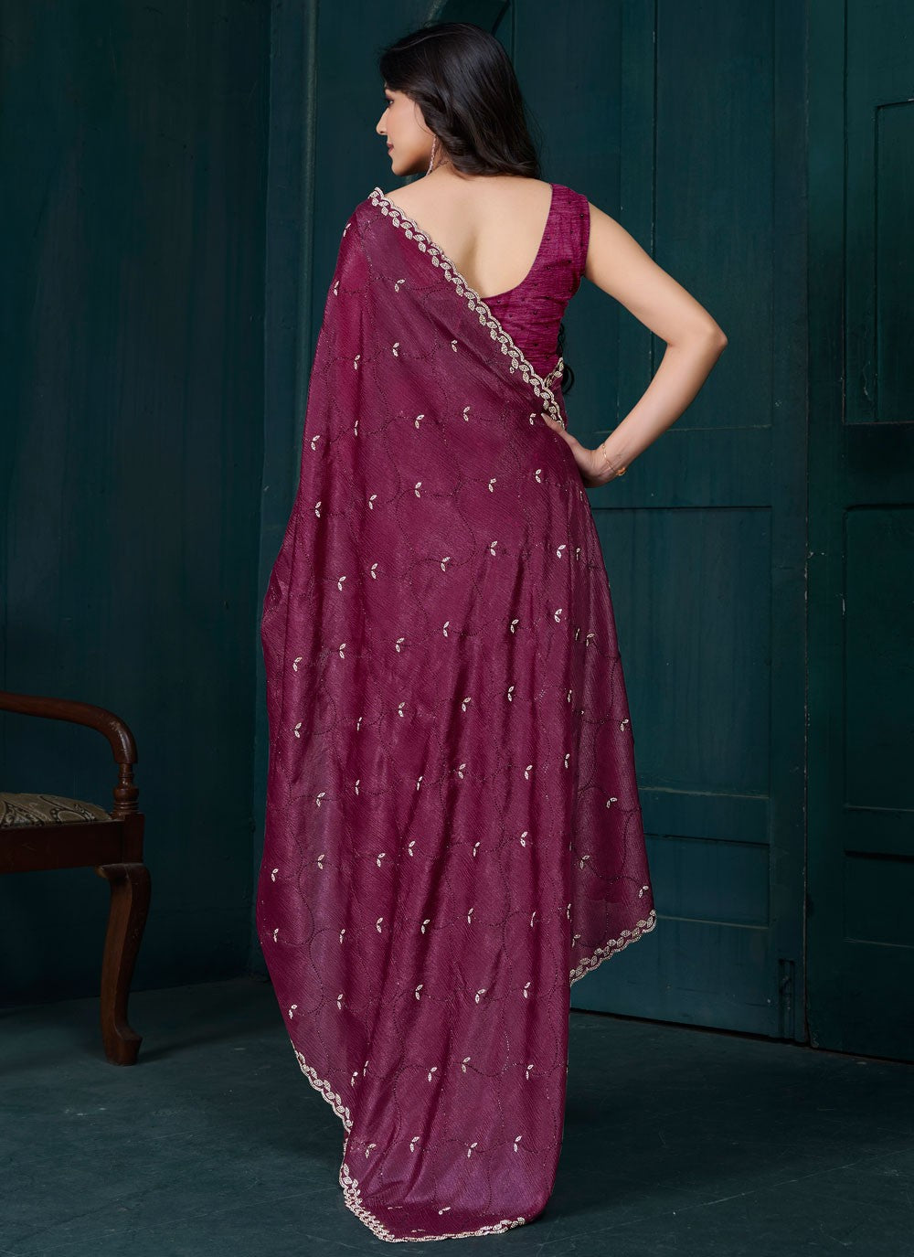 Diamond Crepe Silk Maroon Traditional Saree S15084