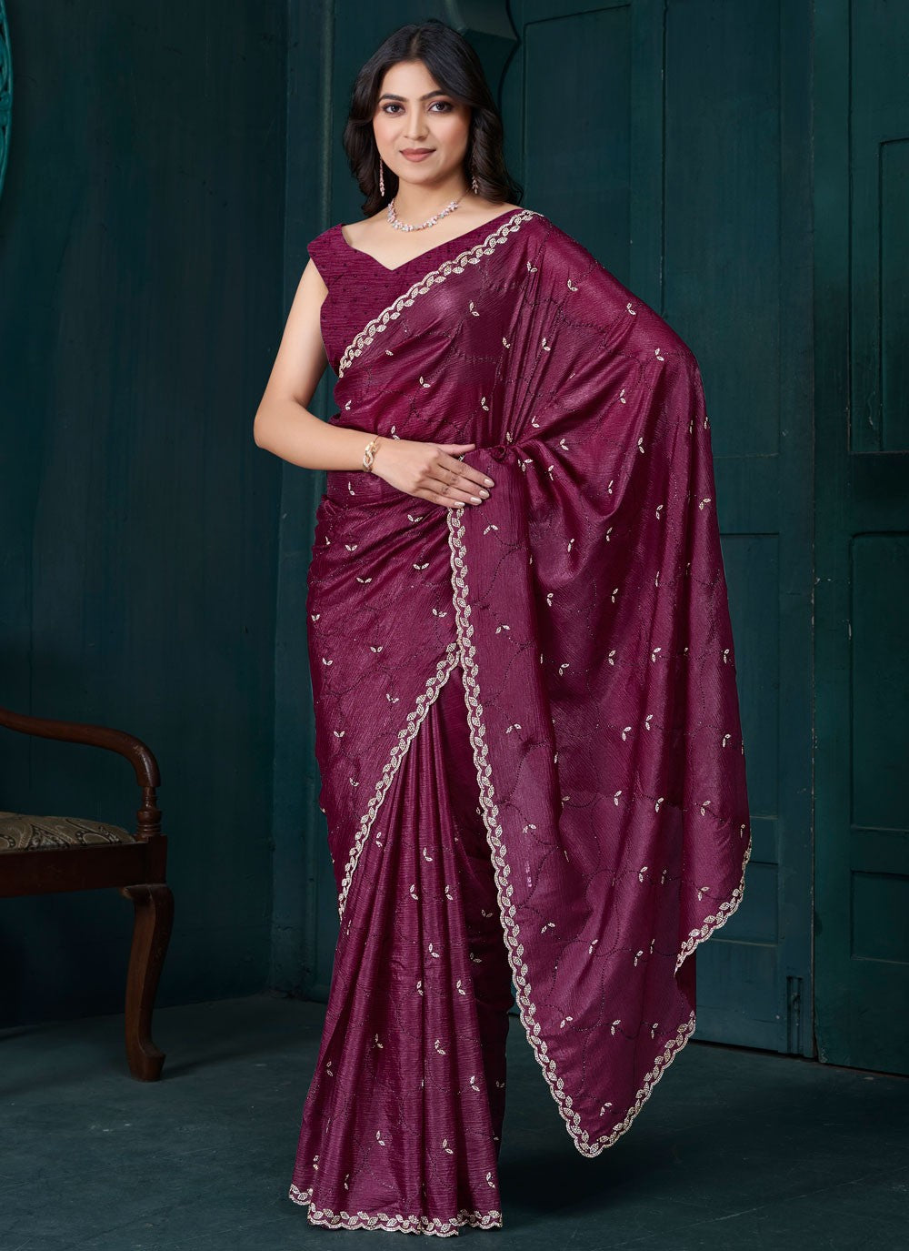 Diamond Crepe Silk Maroon Traditional Saree S15084