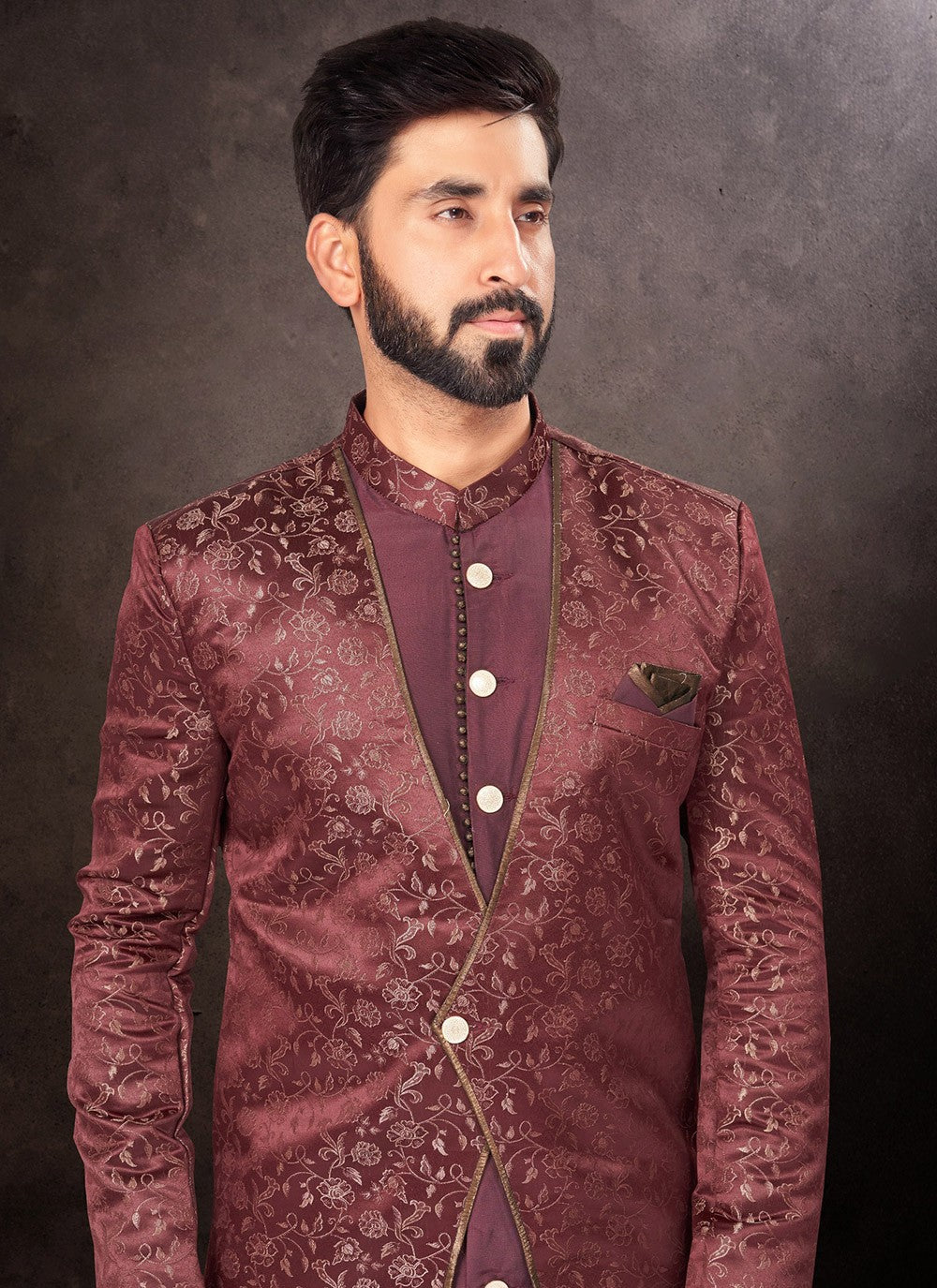 Jacquard Work Jacquard Maroon Indo Western - M7240