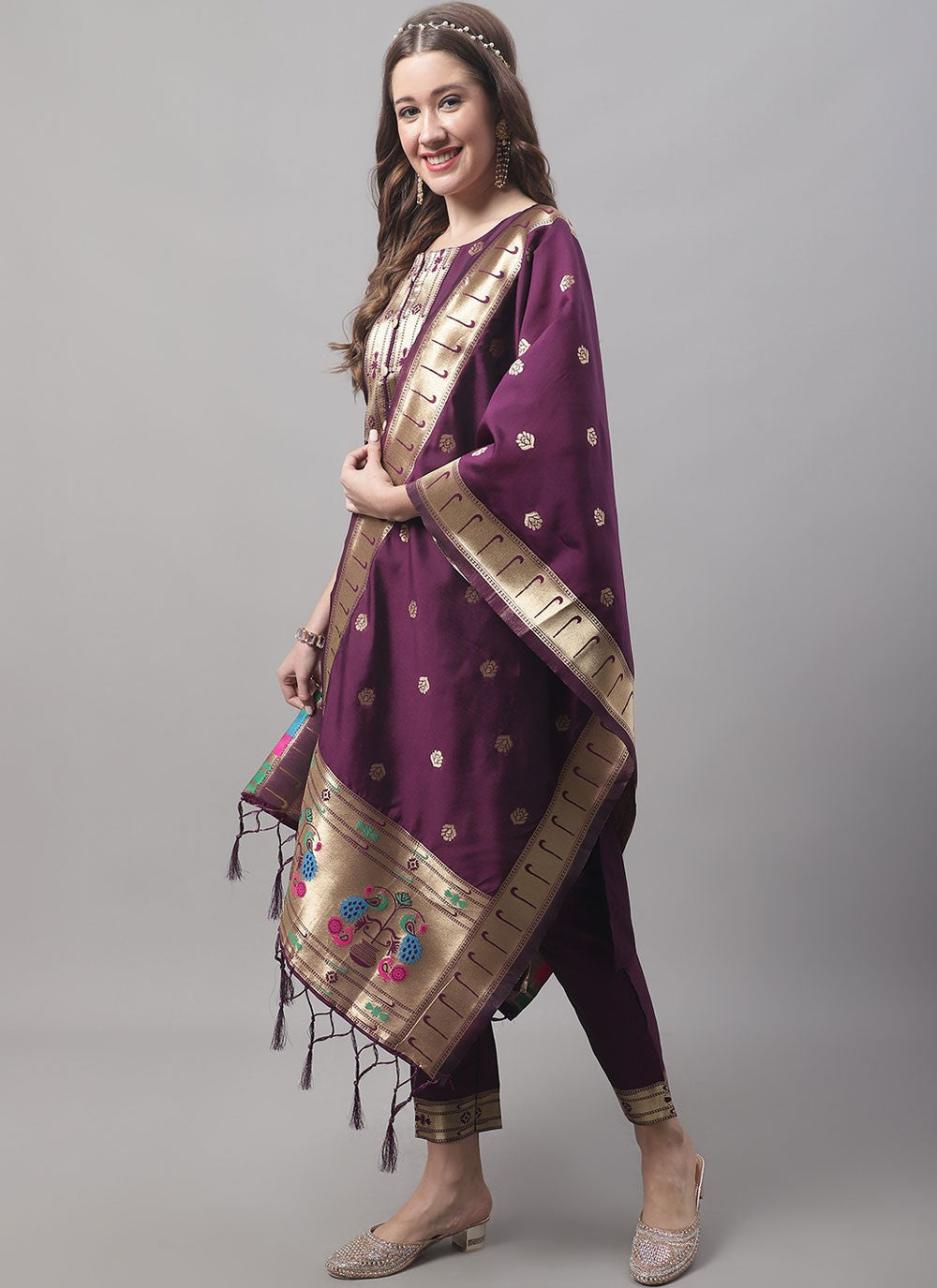 Pant Style Suit Jacquard Work Maroon T7569