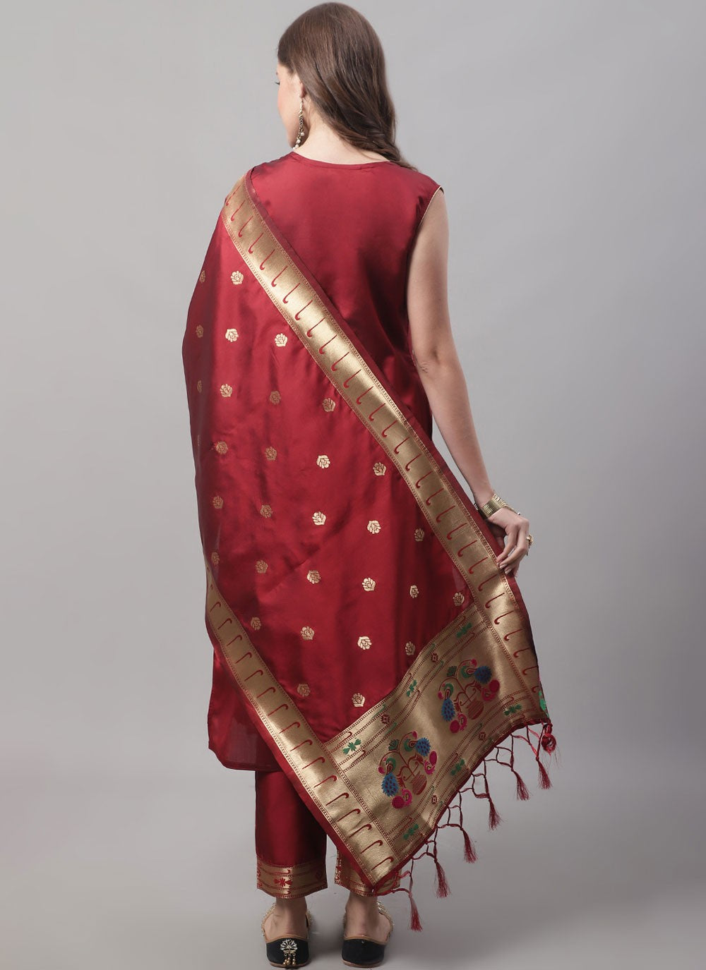Pant Style Suit Jacquard Work Maroon T7568