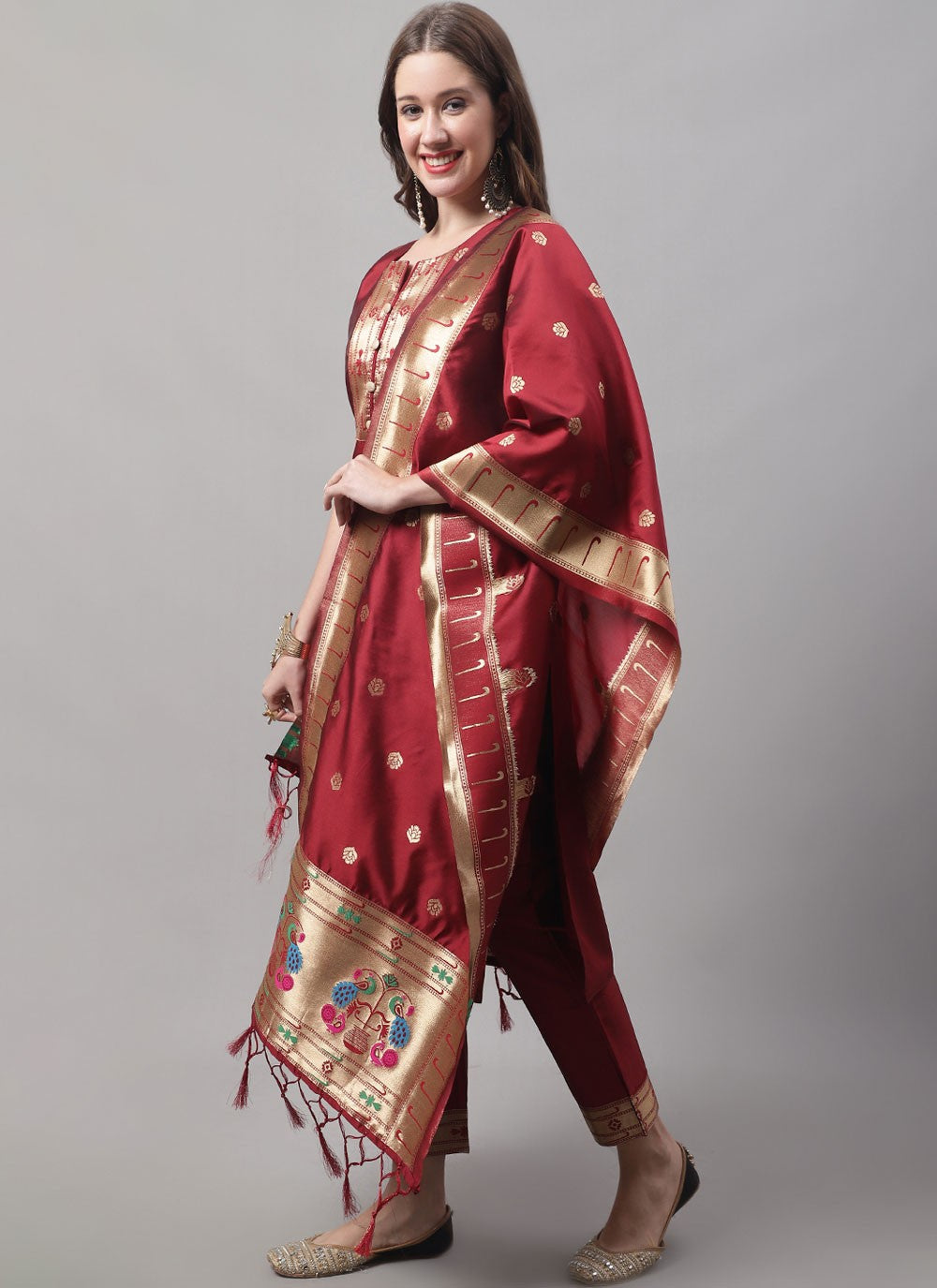 Pant Style Suit Jacquard Work Maroon T7568