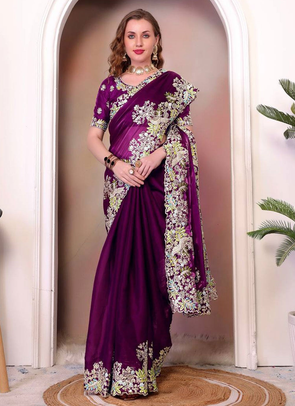 Trendy Saree Border Work Maroon Jimmy Chu S12944