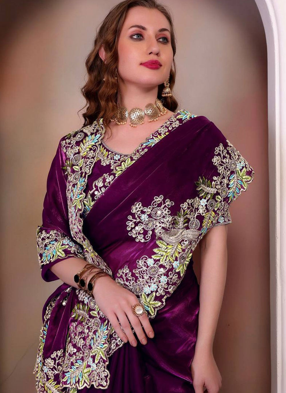 Trendy Saree Border Work Maroon Jimmy Chu Saree S12944