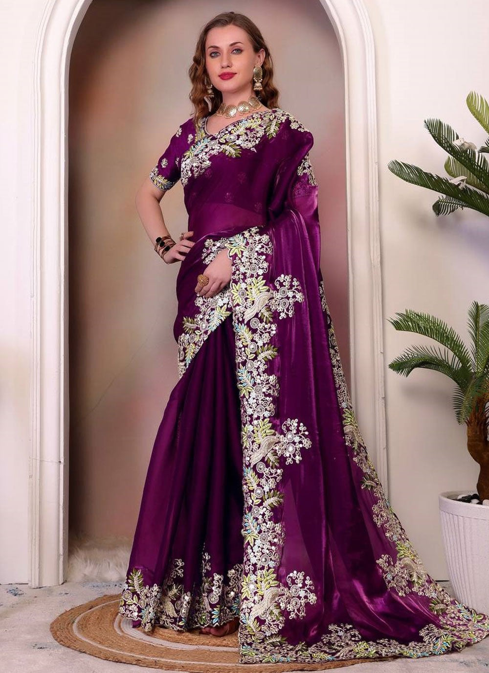 Trendy Saree Border Work Maroon Jimmy Chu Saree S12944
