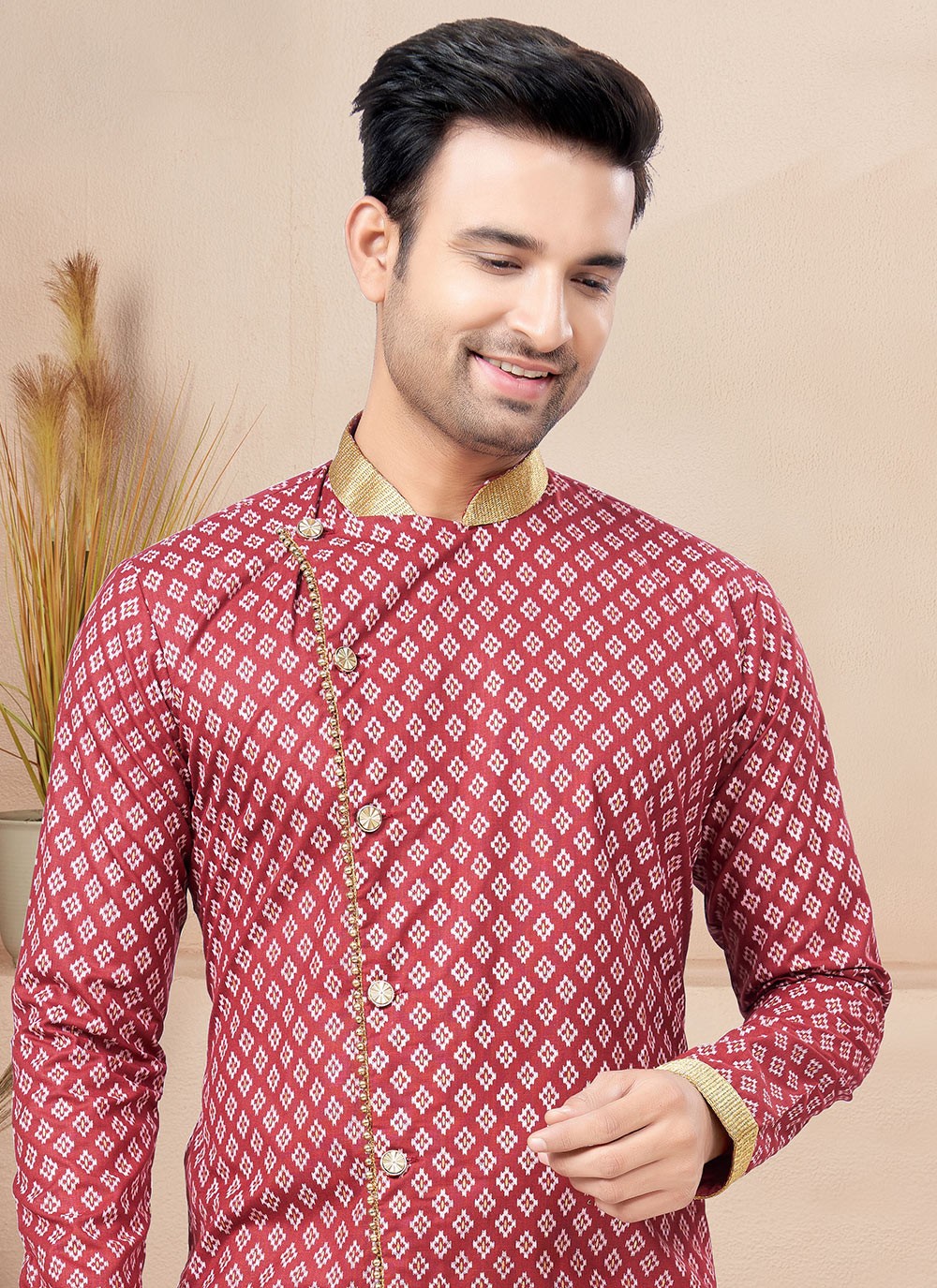 Lace Cotton Maroon Indo Western - M6206