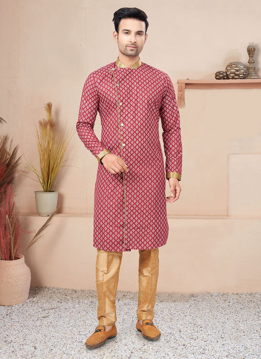 Lace Cotton Maroon Indo Western - M6206