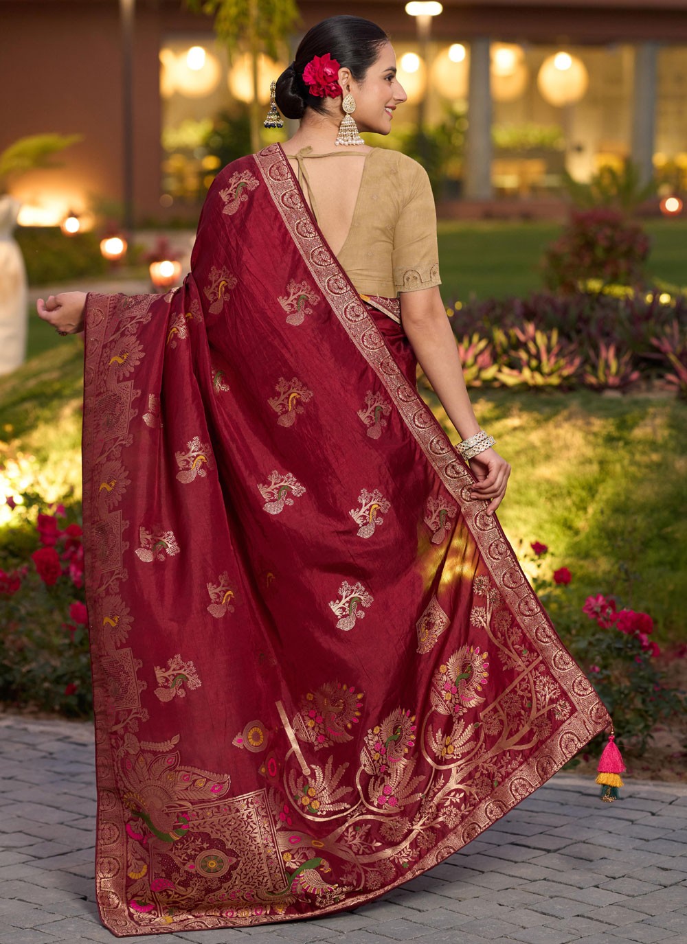 Meenakari Pure Dola Maroon Designer Saree S14925