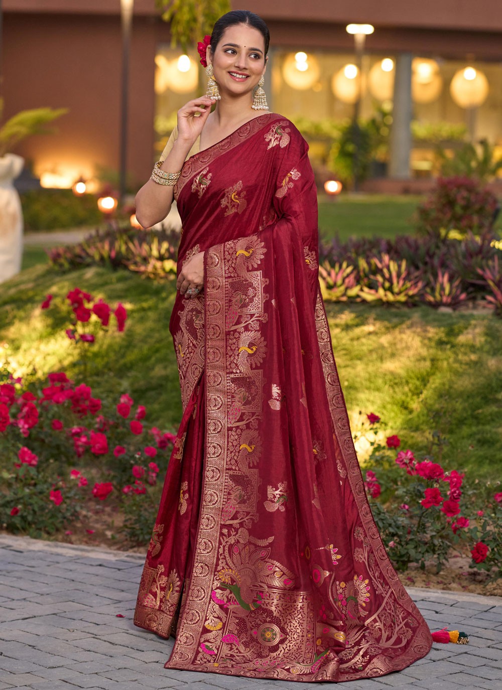 Meenakari Pure Dola Maroon Designer Saree S14925