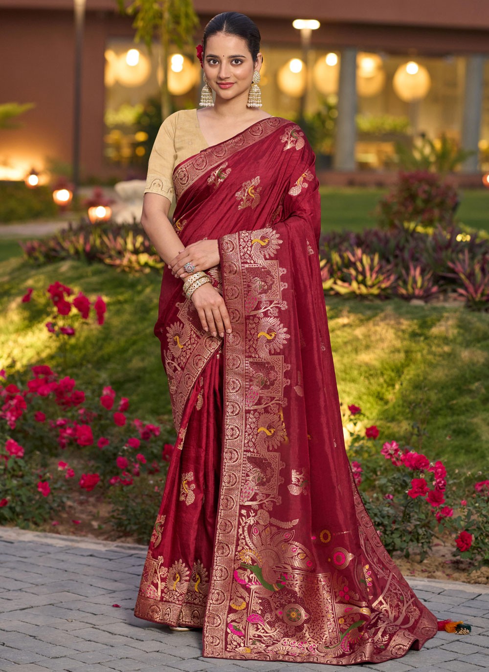 Meenakari Pure Dola Maroon Designer Saree S14925