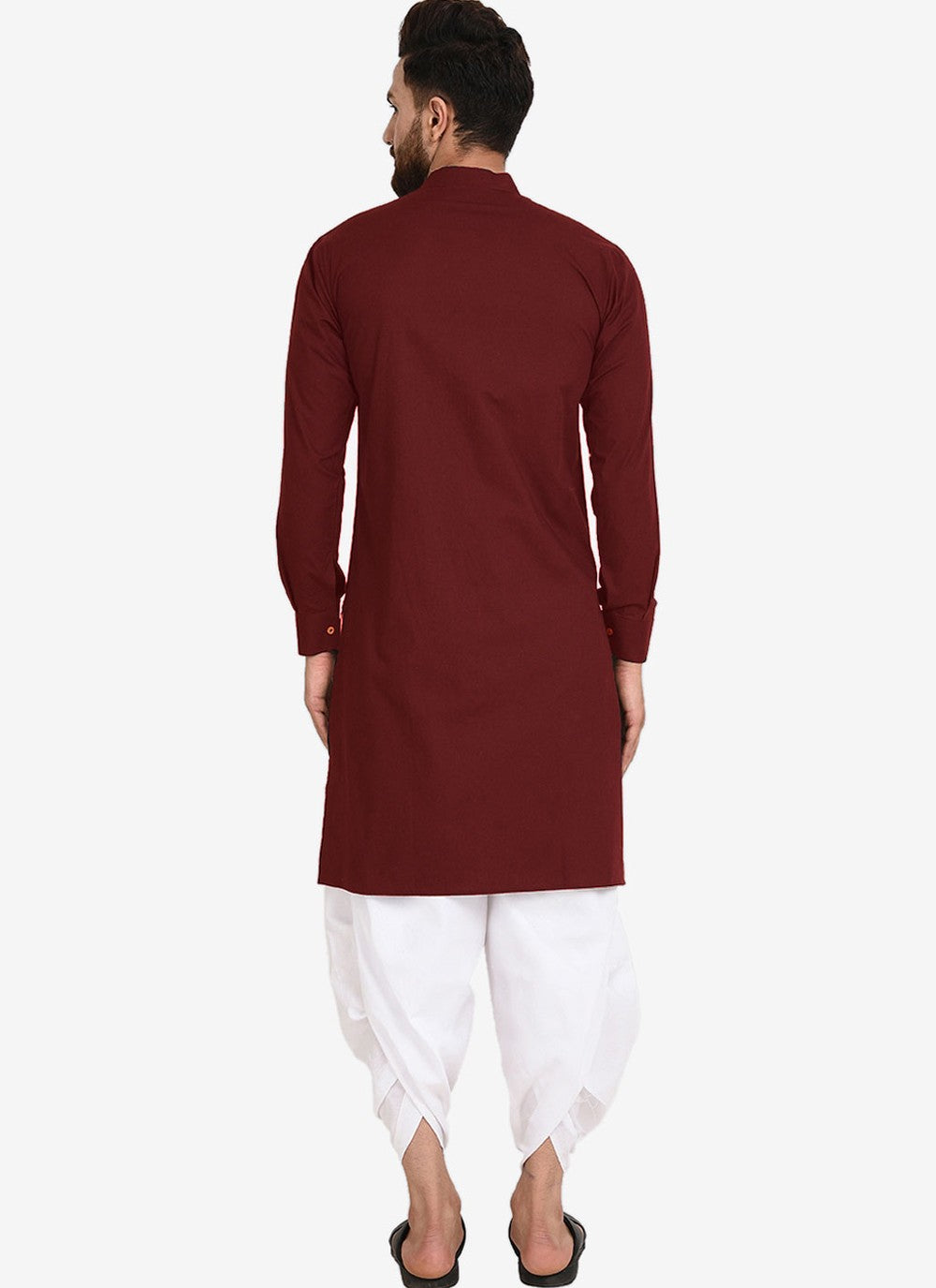 Plain Blended Cotton Maroon Dhoti Kurta - M4466
