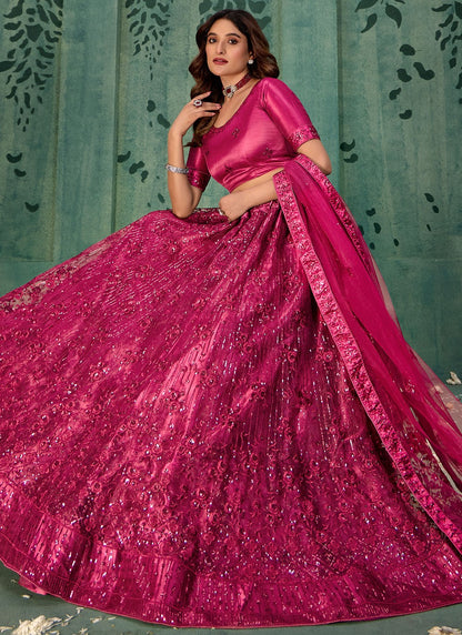 Embroidered Net Maroon Lehenga - L3290