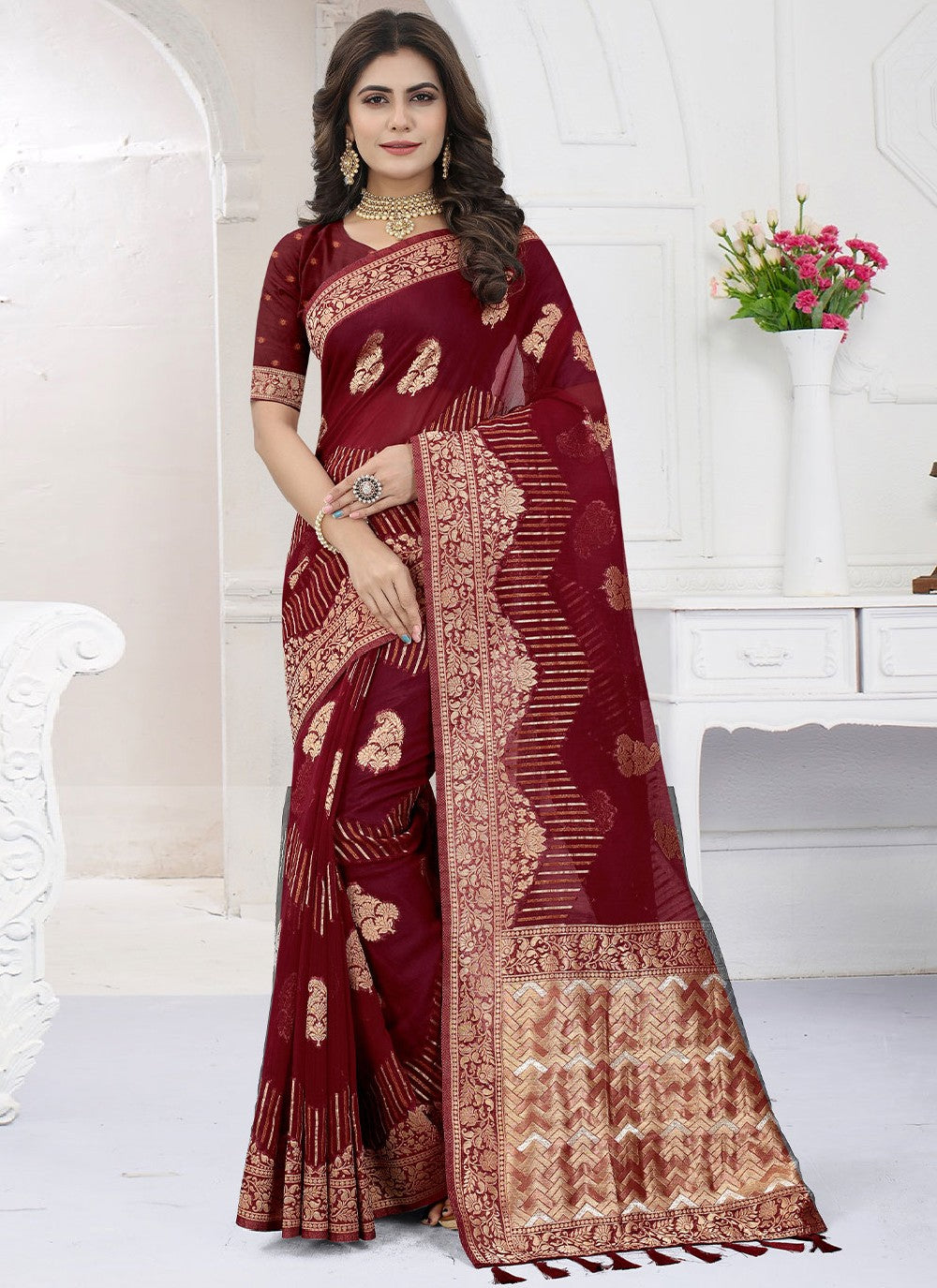 Saree Buttis Organza, Viscose Saree - S2479