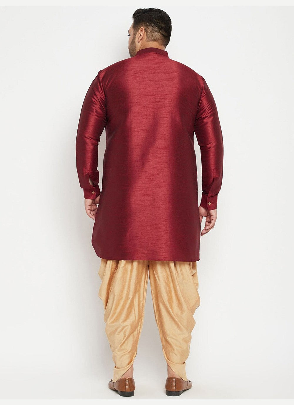 Plain Dupion Silk Maroon Dhoti Kurta - M2647