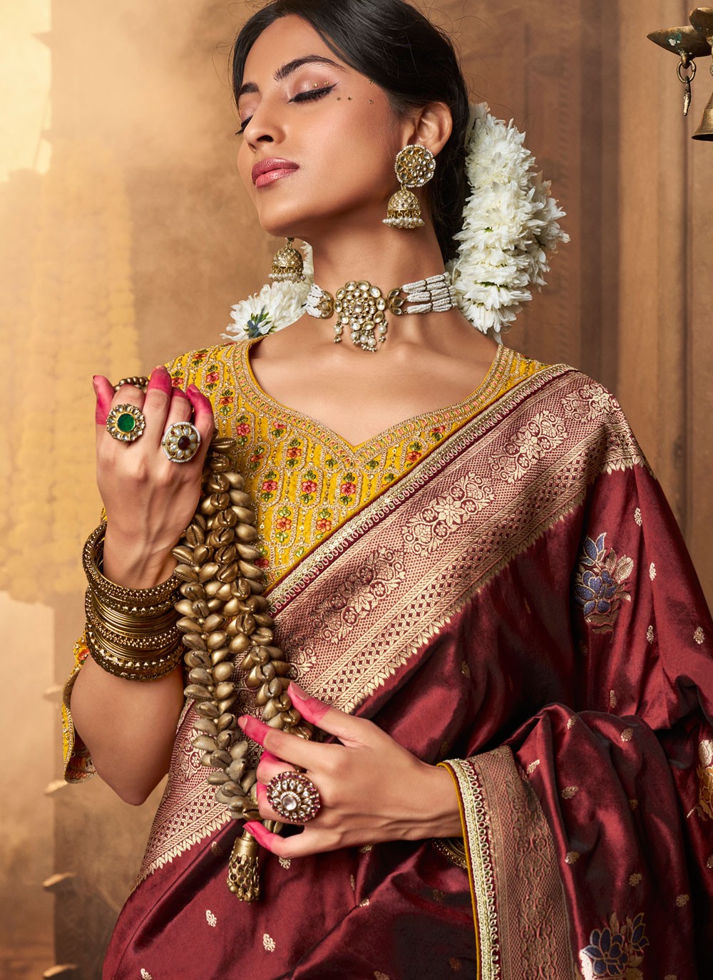 Maroon Pure Silk Contemporary Saree Weaving Zari S19869