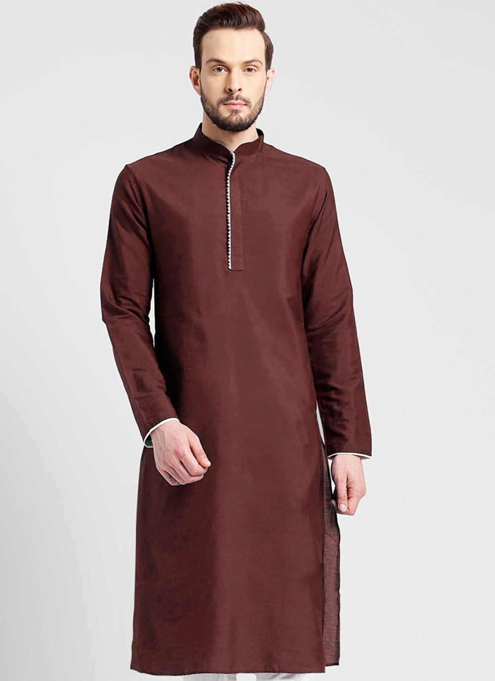 Embroidered Dupion Silk Maroon Kurta - M2362