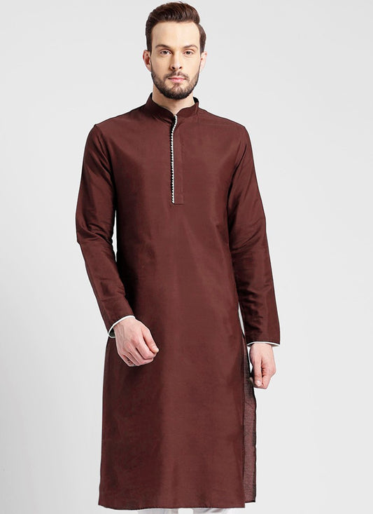Embroidered Dupion Silk Maroon Kurta - M2362