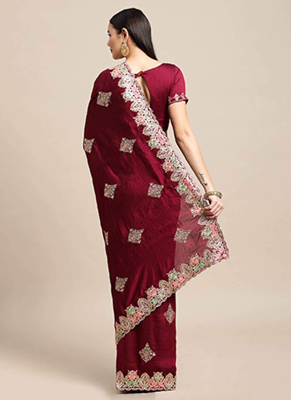 Classic Sequins Rangoli, Silk Saree - S6248